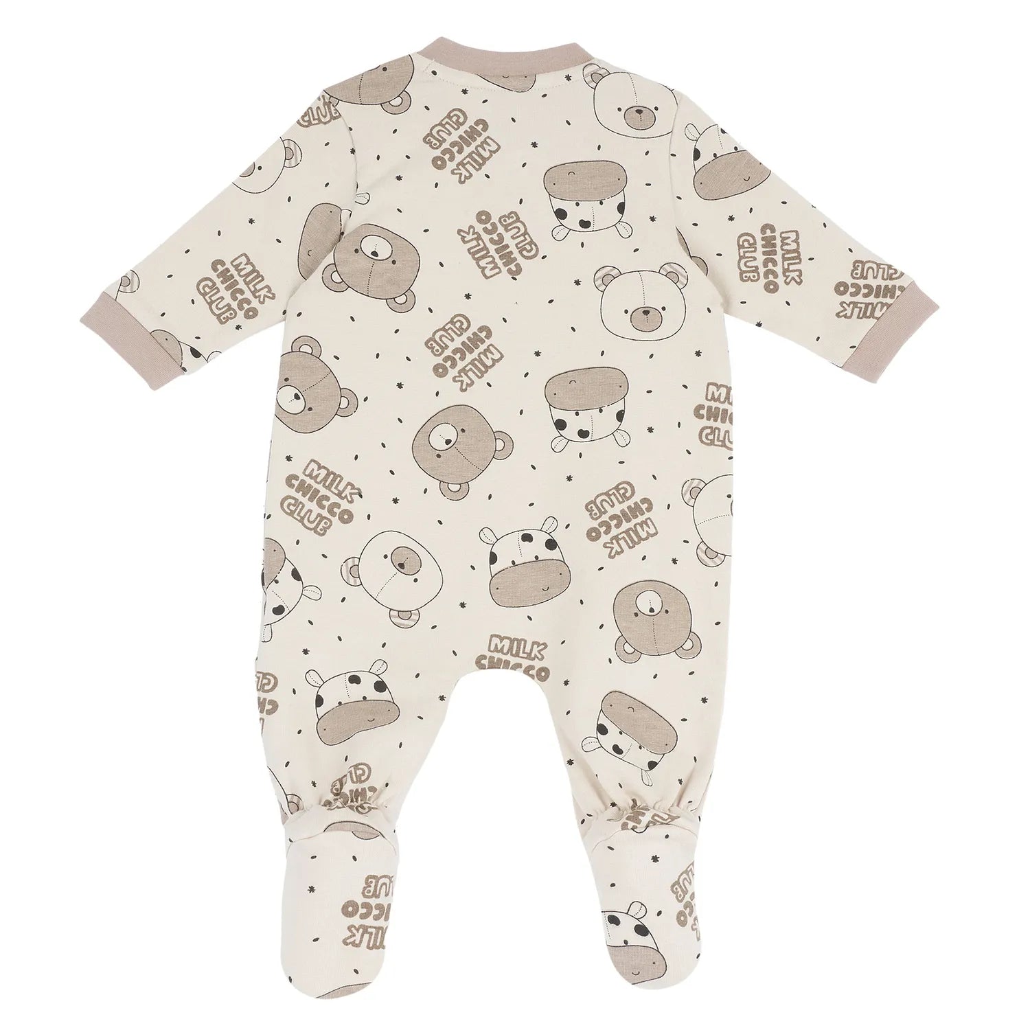 Infants Beige Animal Printed Front Opening Babysuit