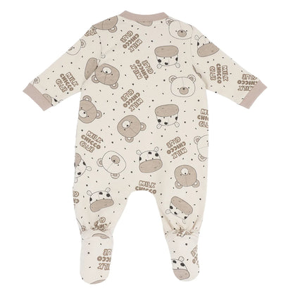 Infants Beige Animal Printed Front Opening Babysuit