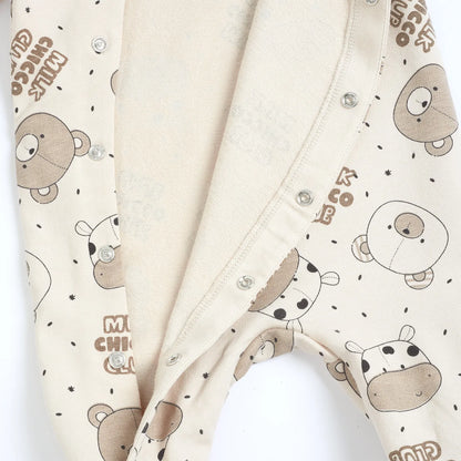 Infants Beige Animal Printed Front Opening Babysuit