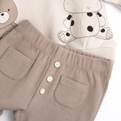 Infants Dark Natural Printed Sweatshirt with Long Trouser