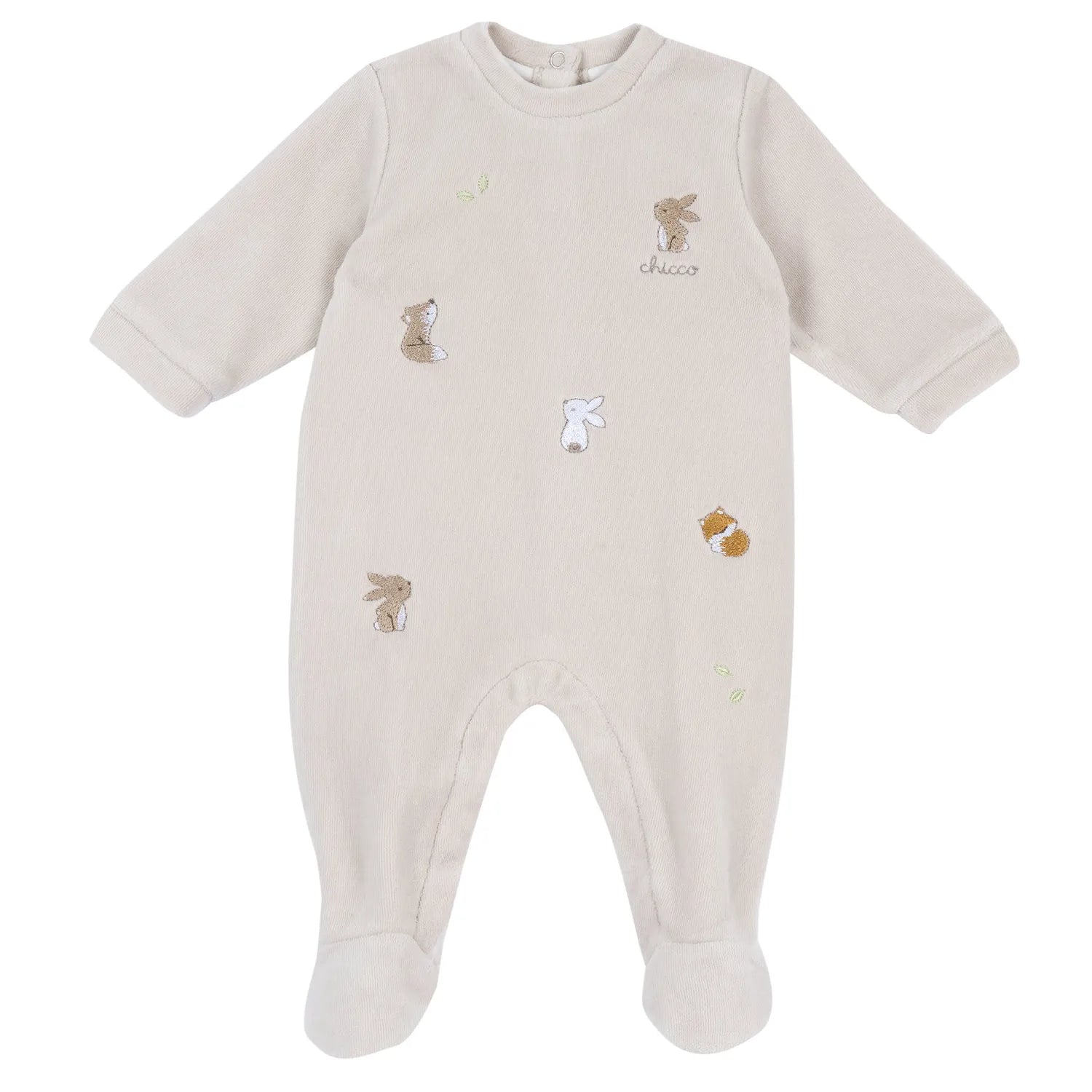 Infants Light Natural Embroidered Leg Opening Babysuit