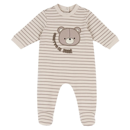 Infants Natural Striped Applique Nappy Opening Babysuit
