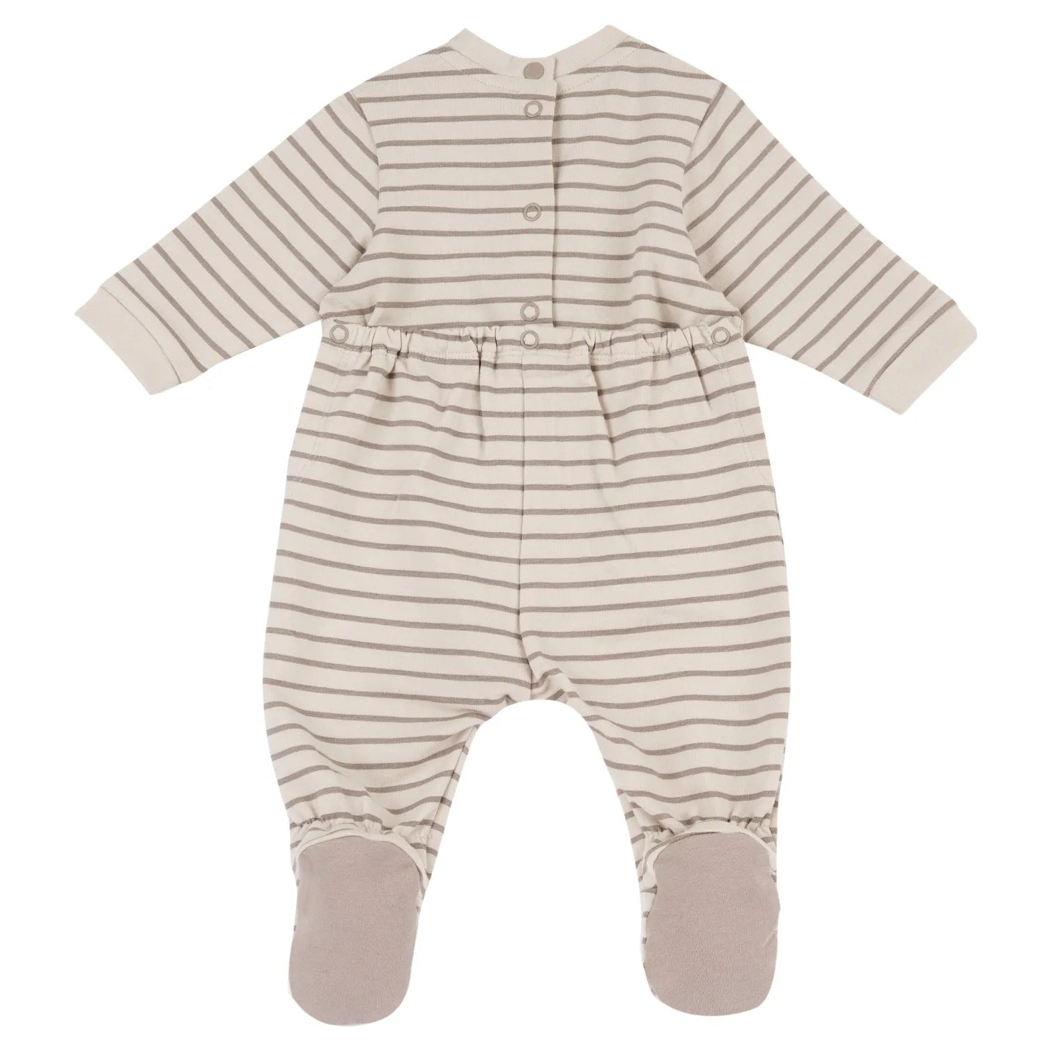 Infants Natural Striped Applique Nappy Opening Babysuit
