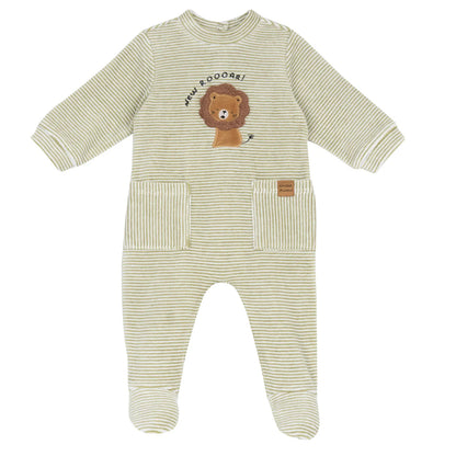Infants White &amp; Green Embroidered Nappy Opening Babysuit