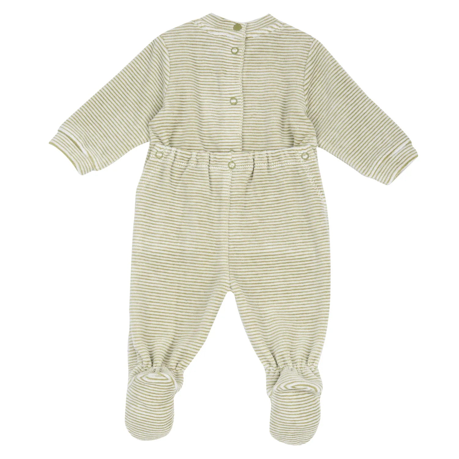 Infants White &amp; Green Embroidered Nappy Opening Babysuit