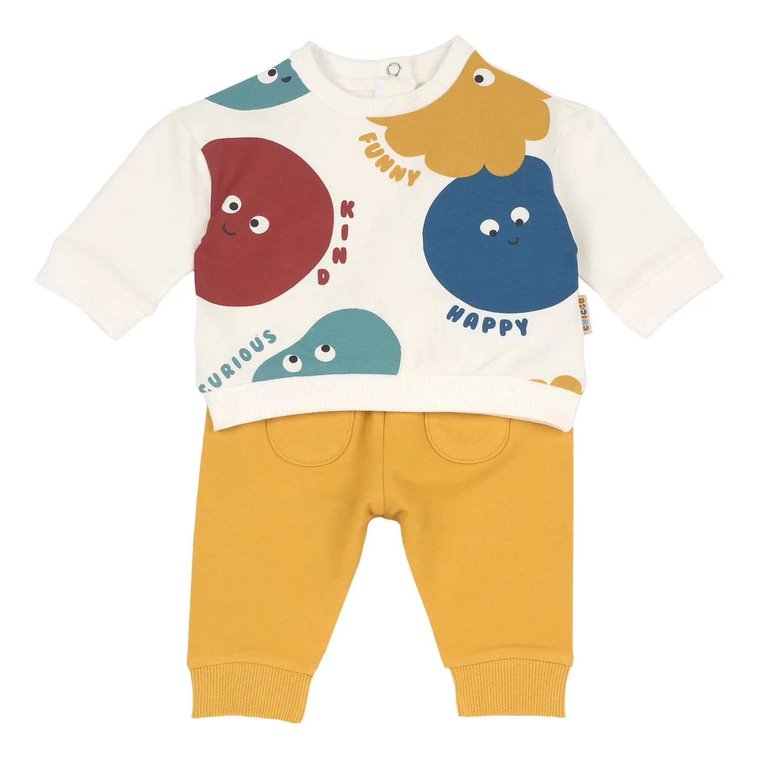 Infants White &amp; Yellow Printed Sweatshirt with Long Trouser