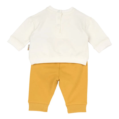 Infants White &amp; Yellow Printed Sweatshirt with Long Trouser