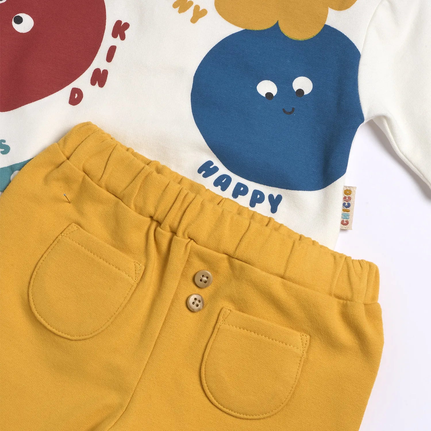 Infants White &amp; Yellow Printed Sweatshirt with Long Trouser