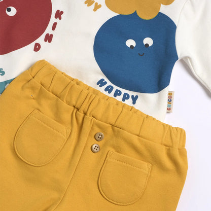 Infants White &amp; Yellow Printed Sweatshirt with Long Trouser