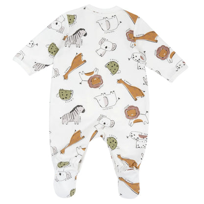 Infants White Animal Printed Leg Opening Babysuit