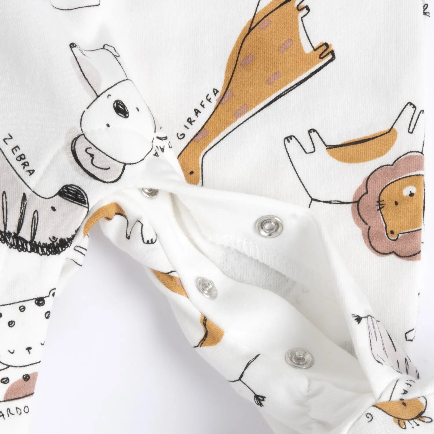 Infants White Animal Printed Leg Opening Babysuit