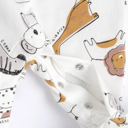 Infants White Animal Printed Leg Opening Babysuit