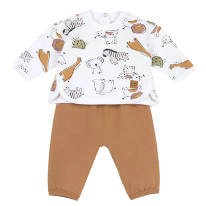 Infants White Animal Printed Sweatshirt with Joggers