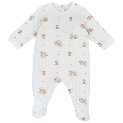 Infants White Printed Leg Opening Babysuit