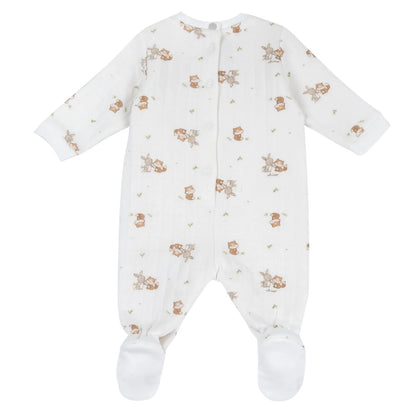 Infants White Printed Leg Opening Babysuit