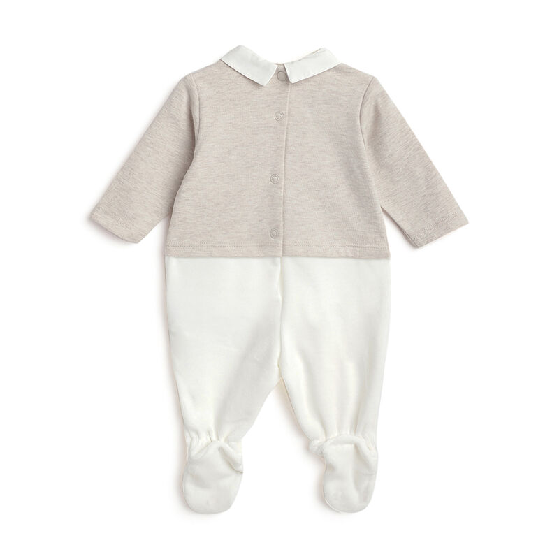 Boys Beige Colorblocked Leg Opening Babysuit image number 1