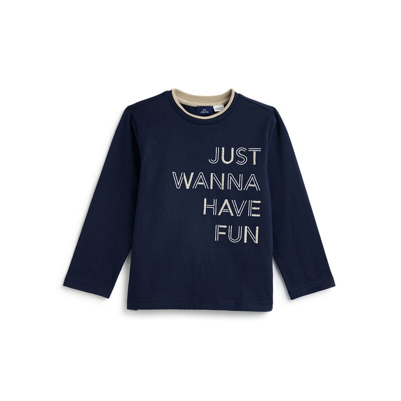 Boys Dark Blue Typography Printed Long Sleeve T- Shirt image number 0