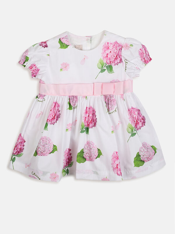 Girls White & Pink Short Sleeve Printed Dress image number null