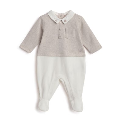 Boys Beige Colorblocked Leg Opening Babysuit