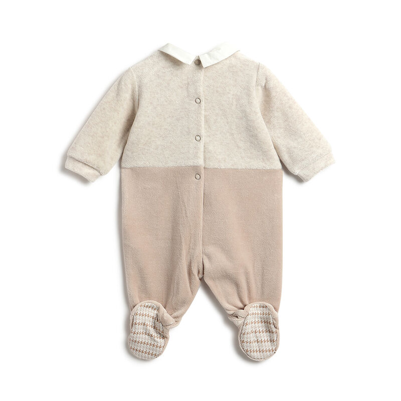 Boys Beige Self Design Leg Opening Babysuit image number 1