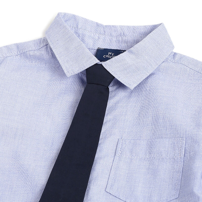 Boys Blue Solid Long Sleeve Shirt image number 2