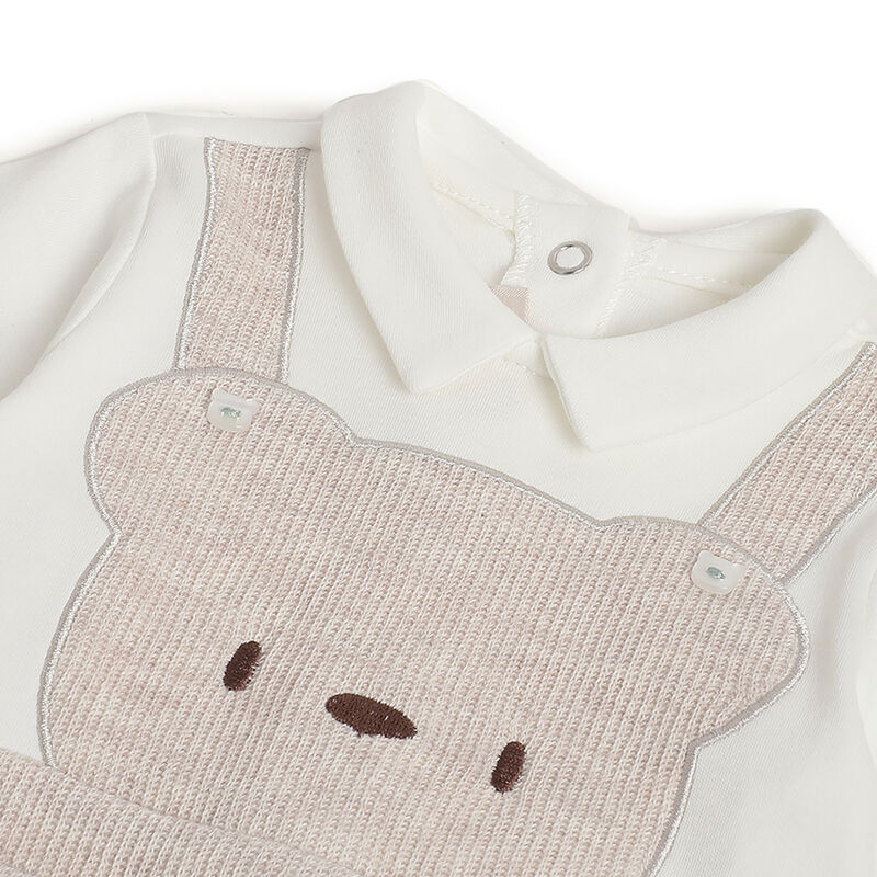 Boys Beige Applique Nappy opening Babysuit image number 2