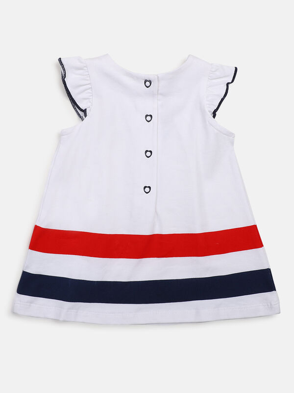 Girls White & Blue Short Sleeve Knitted Dress image number null