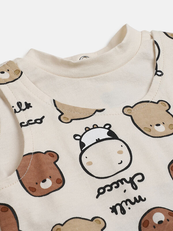 Infants Natural Printed Short Sleeve Knitted Romper image number null