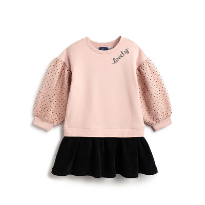 Girls Medium Pink Polka Dot Long Sleeve Dress