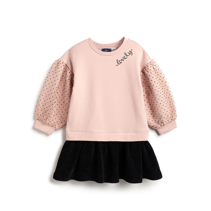 Girls Medium Pink Polka Dot Long Sleeve Dress image number 0