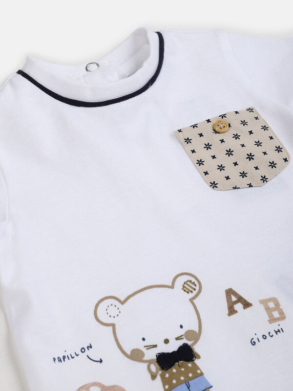 Boys White Short Sleeve Knitted T- Shirt image number 2