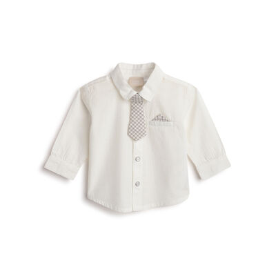 Boys White Self Design Long Sleeve Shirt