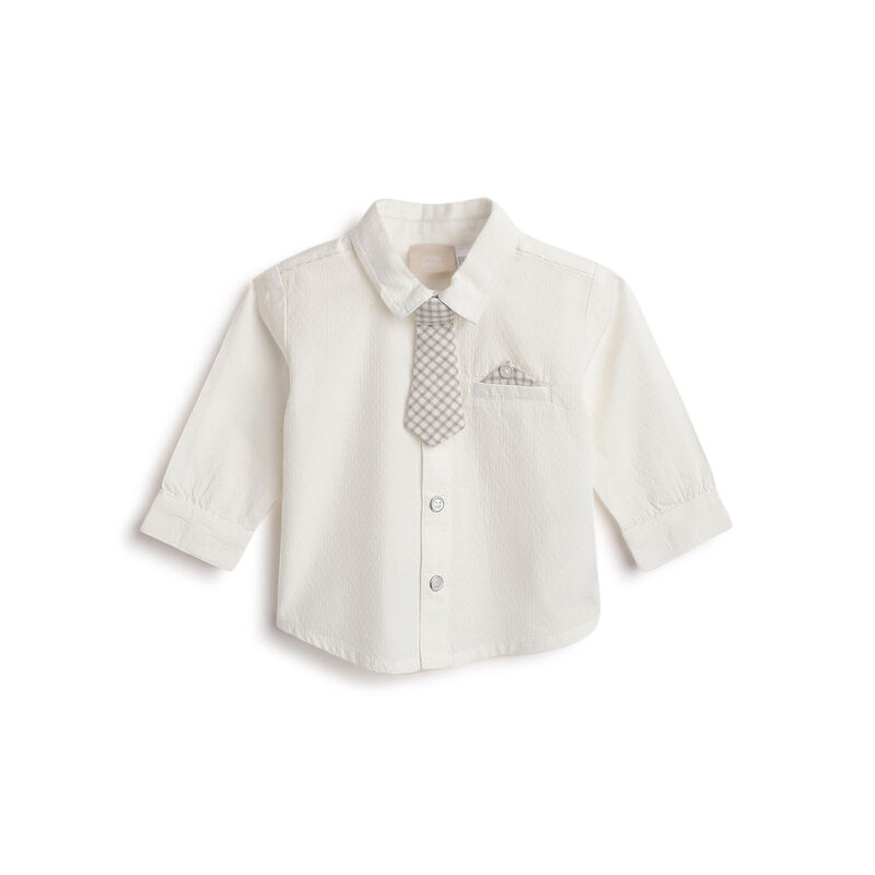 Boys White Self Design Long Sleeve Shirt image number 0
