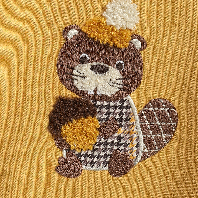 Boys Yellow and Brown Embroidered Sweathirt with Long Trouser image number 7