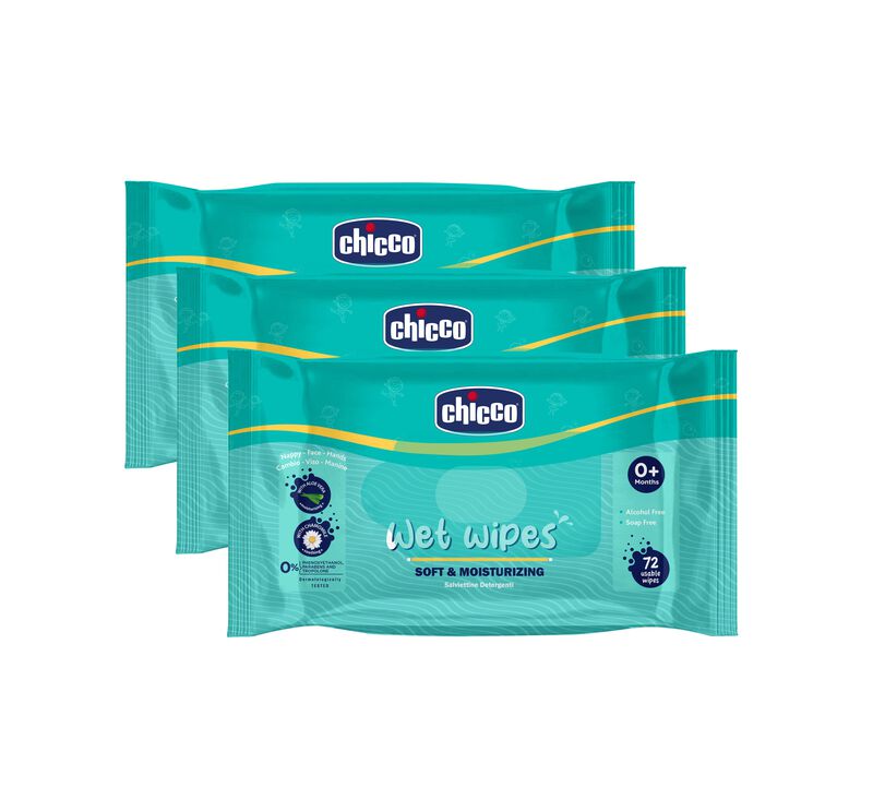 Chicco Wet Wipes Stickers Pack of 3 - 216 Pcs image number null