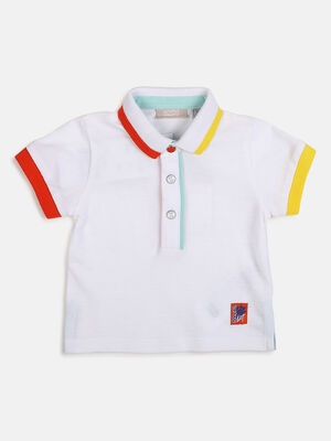 Boys White Colorblocked Short Sleeve Knitted Polo