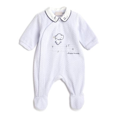 Boys Light Blue Embroidered Front Opening Babysuit