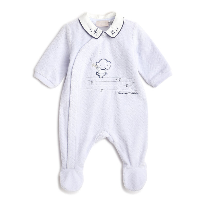 Boys Light Blue Embroidered Front Opening Babysuit image number 0