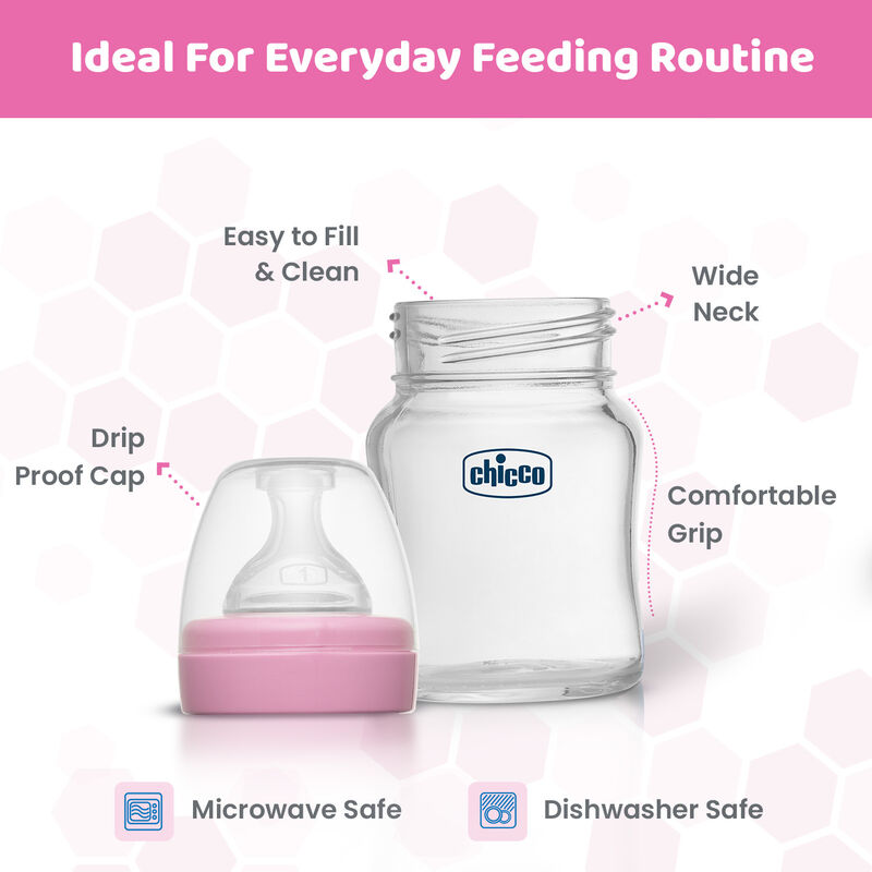 Well-Being Glass Feeding Bottle (120ml, Slow Flow) (Pink) image number 3