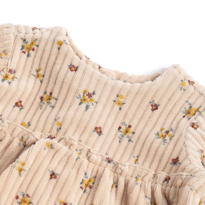 Girls Light Brown Floral Printed Long Sleeve Dress image number 2