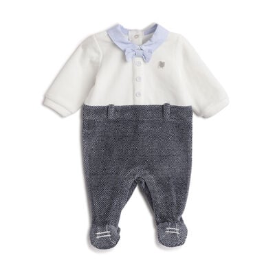 Boys White and Blue Colorblocked Leg Opening Babysuit
