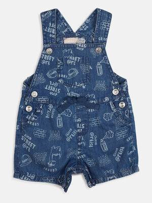 Boys Medium Blue Woven Short Dungaree