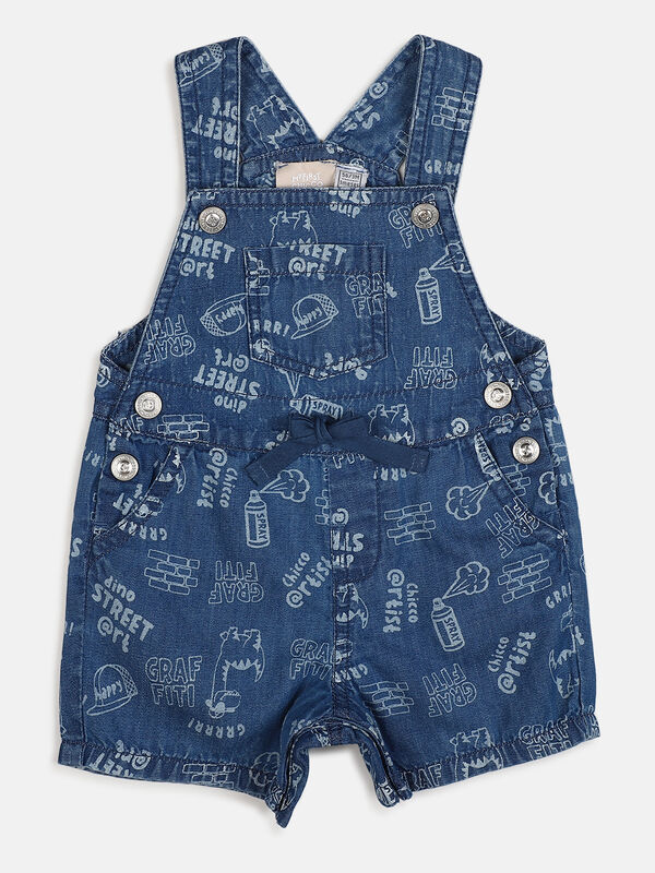 Boys Medium Blue Woven Short Dungaree image number null