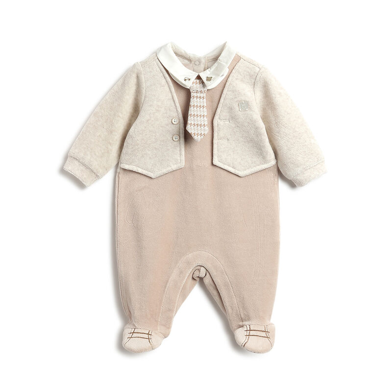 Boys Beige Self Design Leg Opening Babysuit image number 0
