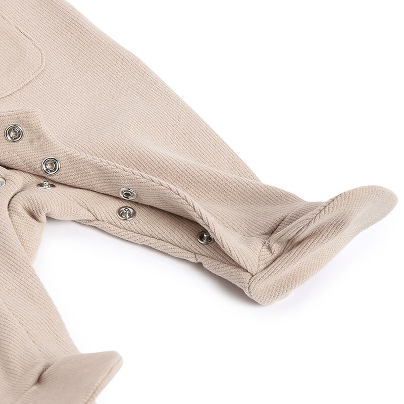 Infants Beige Typography Printed Front Opening Babysuit image number 3