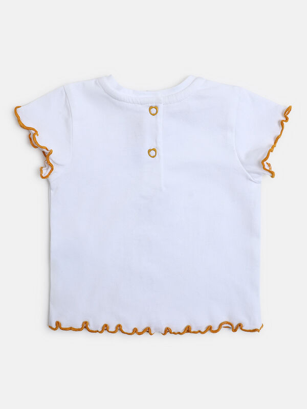 Girls White & Blue Printed T-shirt with Dungaree image number null