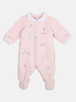 Girls Light Pink Knitted Nappy Opening Babysuit