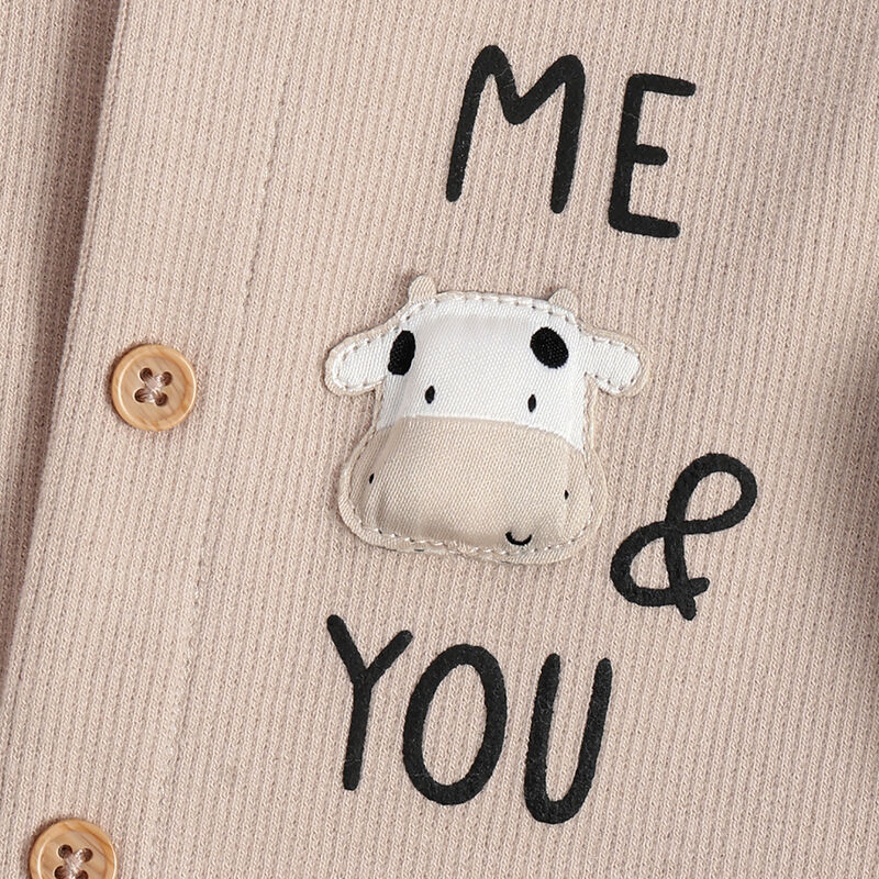 Infants Beige Typography Printed Front Opening Babysuit image number 4