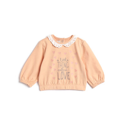 Girls Light Orange Typography Printed Long Sleeve T- Shirt