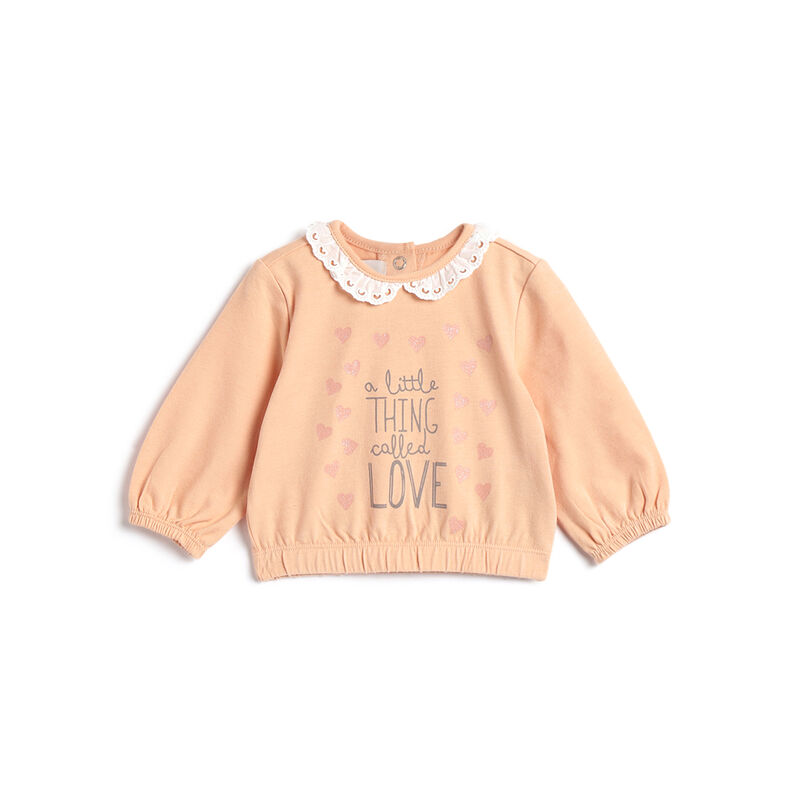 Girls Light Orange Typography Printed Long Sleeve T- Shirt image number 0
